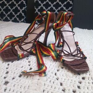 Brother Vellies Negril Ankle Wrap Heel Sandals‎ Womens 5 Crocodile Designer Lux